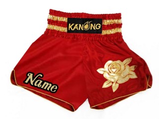 Short de Boxe Thai Rouge Personnalisé : KNSCUST-1176